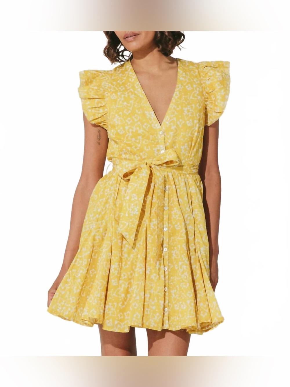 Cleobella. Zia Mini Dress. “Cassia” golden yellow & white. Size XS.